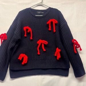 Vici Navy Sweater with Red Bow Details size small preppy